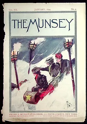 H. King Illustrated COVER ONLY The Munsey January 1899 Group In Sled Down Hill • $8.95