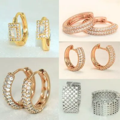 Pave Huggie Hoop Earrings Gold Plated Huggies Silver Plated CZ Dainty Hoops • $16.87