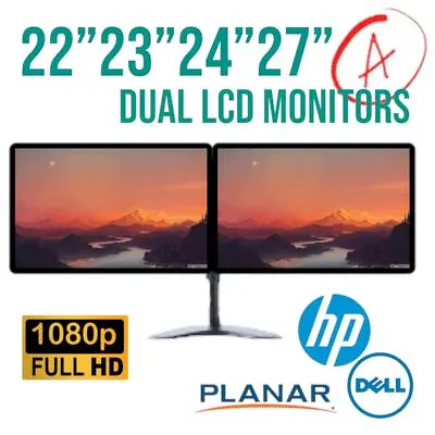 Dual Dell HP 22  23  24  27  LCD Widescreen Monitor FHD 1080p Stand VGA Cable • $45.99