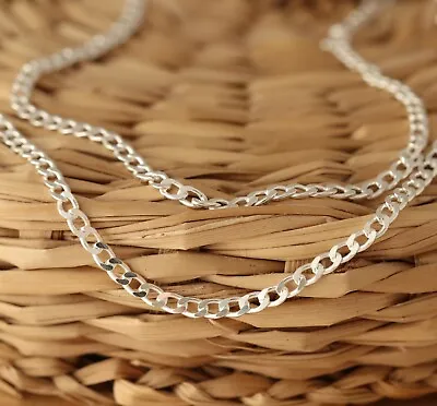 Solid 925 Sterling Silver 2.2mm CURB Chain Necklace Various Lengths Genuine New • £15.59