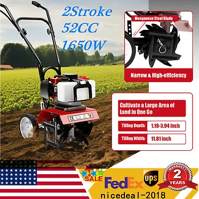 Mini Gas Power Garden Tiller Rototiller Cultivator 2Stroke 52CC Air-Cooled 1650W • $159.61