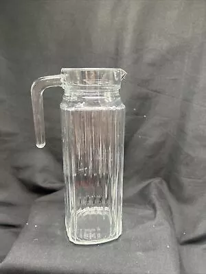 Vtg Retro Glass Clear Ribbed Square Juice Milk Water Carafe Pitcher Arc Glass • $20