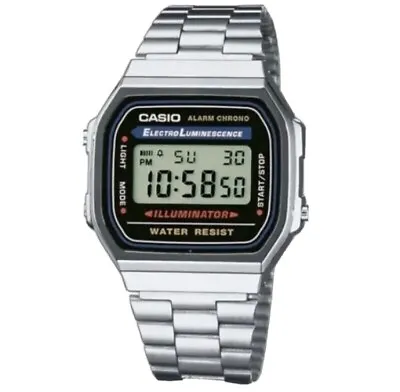 £12.99 • Buy GENUINE- CASIO Retro Classic Unisex Digital Steel Bracelet Watch-A168WA- Silver