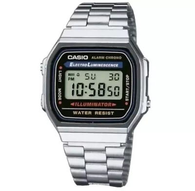 £12.99 • Buy GENUINE- CASIO Retro Classic Unisex Digital Steel Bracelet Watch-A168WA- Silver