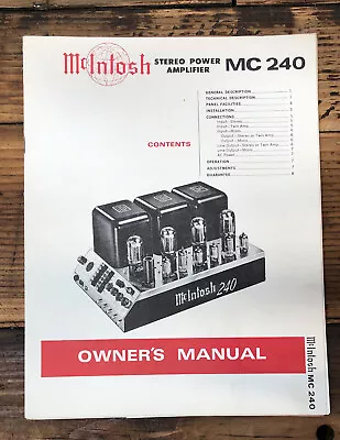 McIntosh MC-240 MC 240 Tube Amplifier  Owner / User Manual *Original* • $99.97