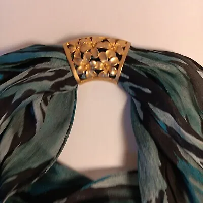 Floral Motif Gold Tone Reversible Scarf Tube/Slide • $10