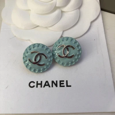 £62.70 • Buy CHANEL Vintage Shank Buttons 2 Pieces Set Round Blue Silver Logo Collection DIY