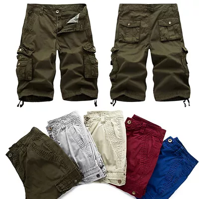  Mens Casual 3/4 Long Length Shorts Elasticated Waist Cotton Cargo Combat Pants • $24.45