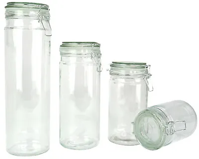 $18.99 • Buy 4 Coordinating Glass Storage Jars Canisters Containers Sealing Hinged Lids - New