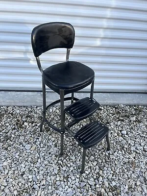 Vintage Cosco Stylaire Step Stool Metal Chair Pull Out Steps Black • $149.99