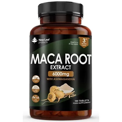 £12.95 • Buy Maca Root 6000mg With Ashwagandha 180 Vegan Black Maca Root Tablets Not Capsules