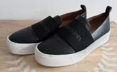 Calvin Klein Slip On Ladies Shoes Trainers Black Size 3.5 UK 36 EU • £12.99