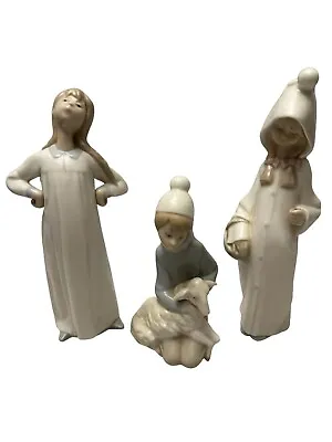 Set Of  3 Lladro Figurines Boy With Lamb Shepherdess Stretching Girl Spain *Flaw • $58