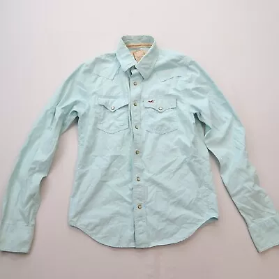 Hollister Mens Pearl Snap Shirt Size Small Blue Long Sleeve Western Cotton • $19.99