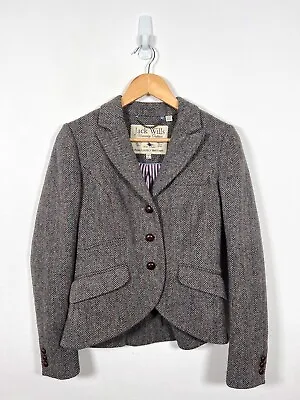 Jack Wills Tweed Jacket Womens 10 Brown Grey Herringbone Country Riding Hacking • £43.98