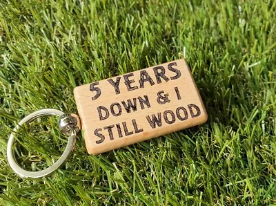 Funny Wood 5 YEARS 5th Wedding Anniversary Gifts Wooden Keyring Husband Keychain • £9.99