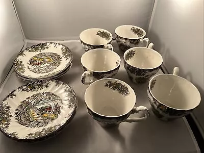 Staffordshire Myott The Brook Tea Coffee Set 6 Cup And Saucer Porcelain England • £96.41