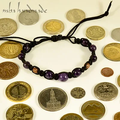 Men's Amethyst Natural Gemstone Beaded Shamballa Bracelet Mba Handmade • $23