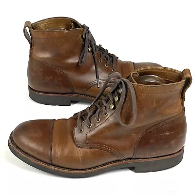 J CREW Kenton Leather Cap Toe Boots Mens 10 Burnished Tobacco F4446 Brown Combat • $99.99