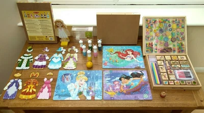 £30 • Buy Wooden Toy Bundle Age 3 / 4 + Magnetic Dress-up, Stamps Etc Three/four Year Old