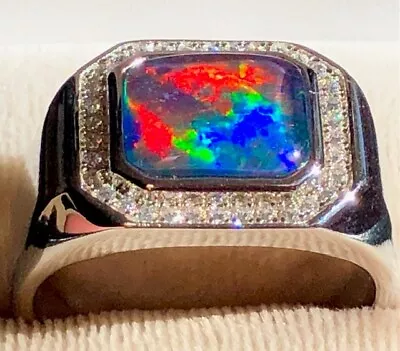 **SEE VIDEO VIVID Solid Black RED Fire Opal Men's Ring 11 Heavy Signet RED V • $349