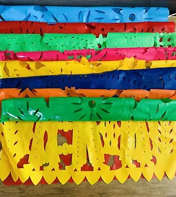 Mexican Papel Picado Plastic Banner- LARGE Multicolor Paper • $12