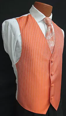 Men's Orange Jean Yves Tuxedo Vest & Choice Of Tie Paisley Wedding Groom Prom • $8.99