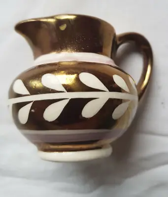 Gray's Pottery Small China Milk Jug Gold With White Leaves • £4
