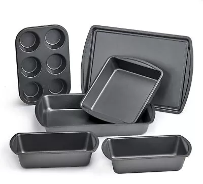 6 Piece Non-Stick Bakeware Sets Easy For Release And Clean Up，Carbon Steel，Gray • $17.25