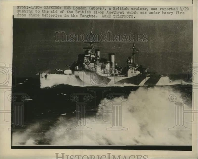 £15.52 • Buy 1949 Press Photo British Cruiser HMS London Rushes To Aid British Sloop Amethyst