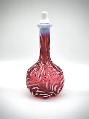Antique Pontiled Cranberry Opalescent Fern Melon Sided Glass Barber Bottle 7” • $145