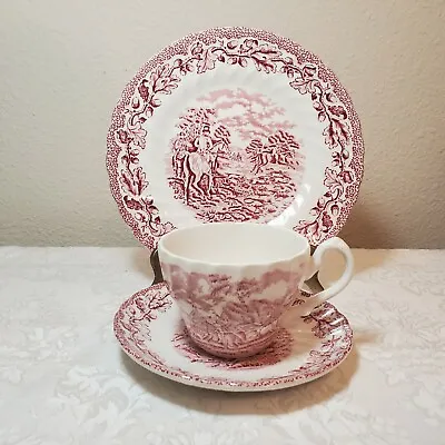 Vintage Myotts Staffordshire Country Life Pink English Scene -Cup Saucer Plate • $16