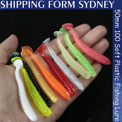 $8.09 • Buy 100 Soft Plastic Fishing Lure Tackle 50mm Paddle Tail Grub Worm Bream Lures Bass