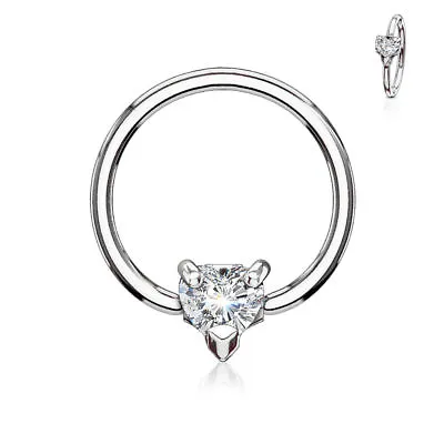 Multi Directional CZ Gem Heart 316L Surgical Steel Captive Bead Ring • £2.89