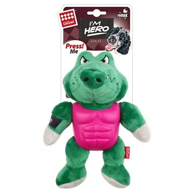 Dog Chew Toy GiGwi I'm Hero TPR Armor Alligator TPR/Plush With Squeaker • £10.99