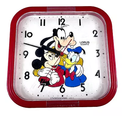 Mickey Mouse Wall Clock Donald Duck Goofy Disney Red Lorus Quartz 1984 Vintage • $19.99