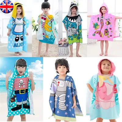 Kids Boys Girls Cartoon Character Hooded Towel Bath Beach Swimming Poncho UK • £7.58
