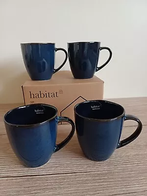 Habitat Reactive Glaze Mugs X 4 - New In Box - Navy Blue Mottled • £30