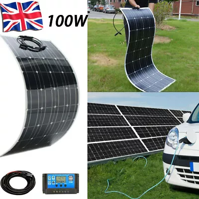 Flexible 100W Solar Panel Charging Kit Marine Caravan Charger +30A Controller GB • £87.68