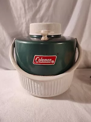 Vintage Coleman 1-Gallon Green & White Water Cooler Jug USA 1974 • $15