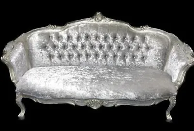 £1350 • Buy Ascot Ornate Sofa Double End Chaise Silver Leaf Crushed  Velvet Crystals Carved