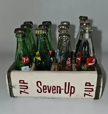 Vintage Mini 3  Soda Bottles With 7-UP Crate Coca-Cola Wink Fanta Dr. Pep (T) • $149.99