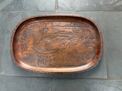 £40 • Buy Antique Or Vintage Carved Japanese Wooden Tray, Miyajima