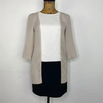 H&M Colorblock Sheath Dress Neutral Tones Size 4 Pockets Workwear Modest • $6.99
