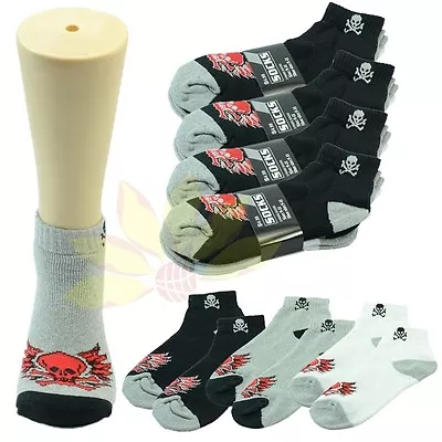 Skull Ankle Quarter Crew Men Cushioned Sport Socks Cotton Low Cut Size 9-13 • $15.99