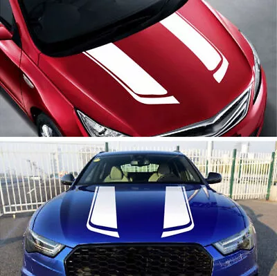 Pair DIY Car White Stripe Sport Hood Decals Vinyl Decoration Sticker Waterproof • $11.91