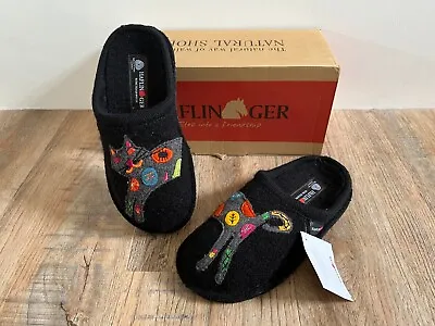 Haflinger Slippers Flair Sassy Cat Black Size 3 / 36 Pure New Wool Mule BNIB • £39.99