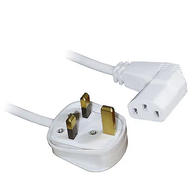 3M White Right Angled IEC Power Mains Lead Cable C13 Kettle Connector - SENT NOW • £11.99