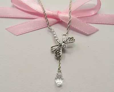 (68) Authentic Pandora  Silver Dreamy Dragonfly Y- Necklace 65cm - Adjustable • £25