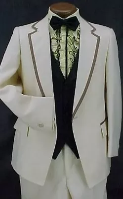 LIGHT YELLOW MAIZE & BROWN VINTAGE TUXEDO JACKET Or 4pc TUX RETRO SIZE 34-40 • $124.95